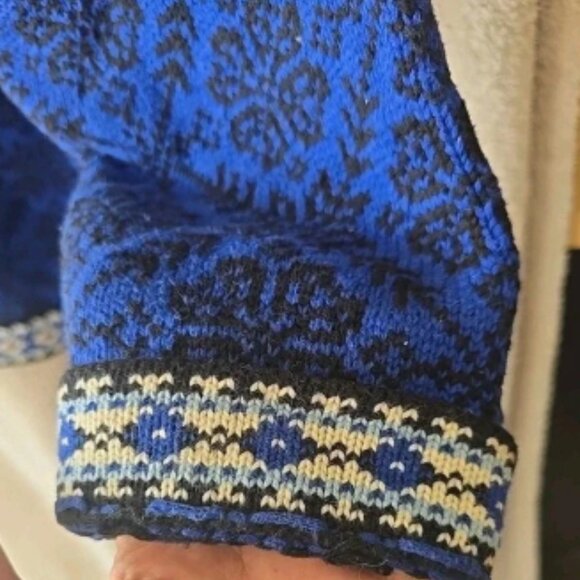 L.L. Bean Sweater Cardigan Womens 1X Blue Nordic Cotton Metal Button Front Heavy - Picture 4 of 7